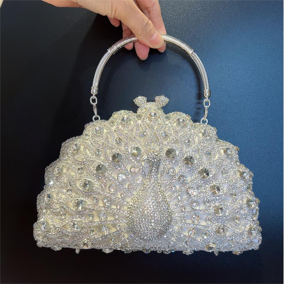 Large Peacock Diamond Set Banquet Bag Luxury Diamond Handbag European and American Banquet Handbag Crossbody Bag - Image 7