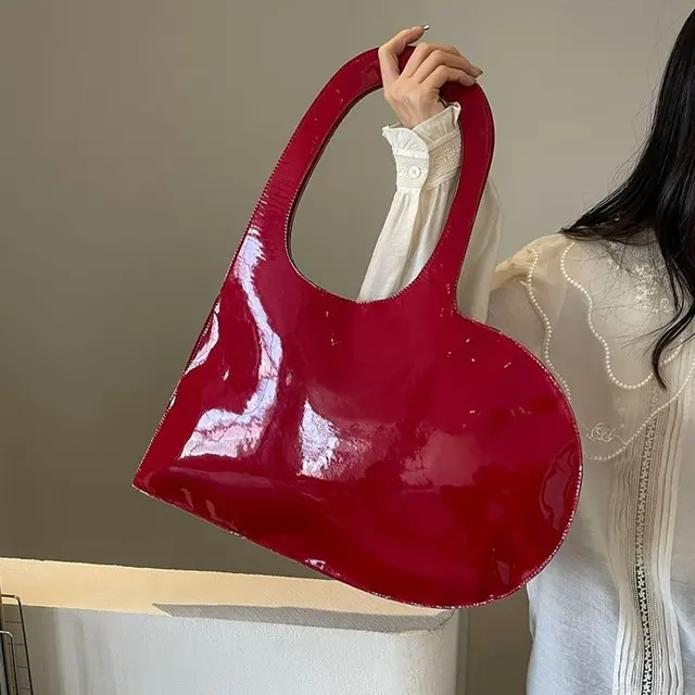 New Unisex Personalized Creative Lacquer Skin Love Shape Shoulder Bag Punk Underarm Bag Women's Handheld PU Photo Bag - Image 8