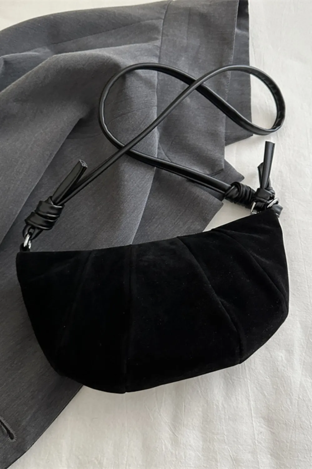 Suede Croissant Shape Shoulder Bag - Image 6