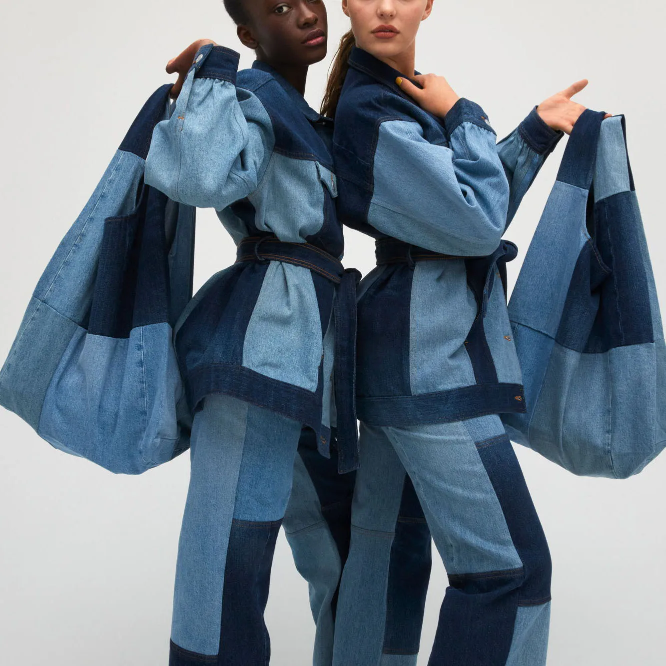 Spring Summer New Women's Color-matching Stitching Denim Bag Adult Versatile Large-capacity Shopping Bag Ladies Tote Bag - Image 2