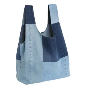 Spring Summer  New Women's Color-matching Stitching Denim Bag Adult Versatile Large-capacity Shopping Bag Ladies Tote Bag
