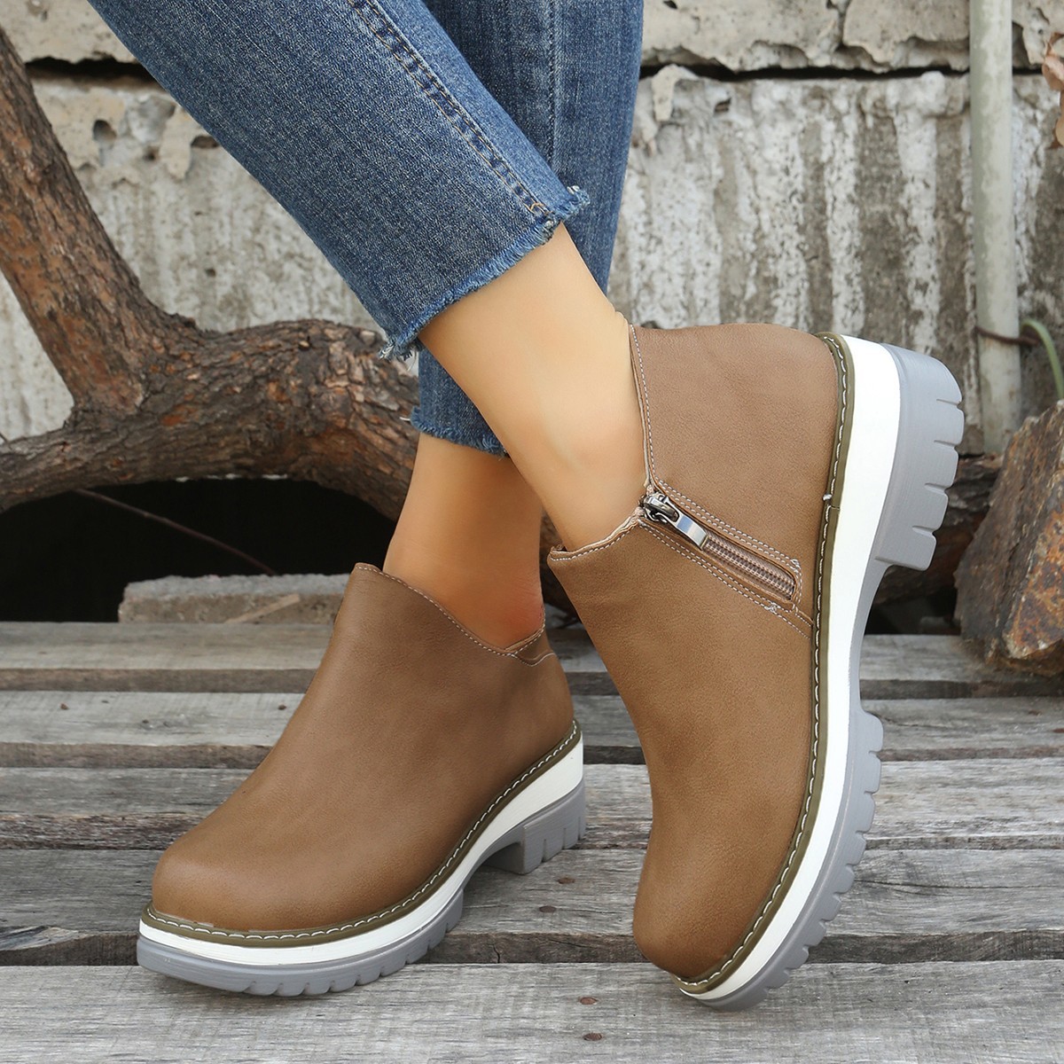 Women's single shoe low heel side zipper all season wearing style - Image 3