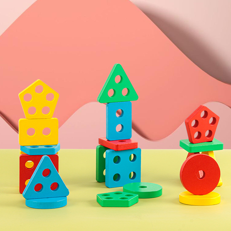 Wooden geometric shape matching puzzle column children's early education color cognitive building blocks Christmas toy gift - Image 2