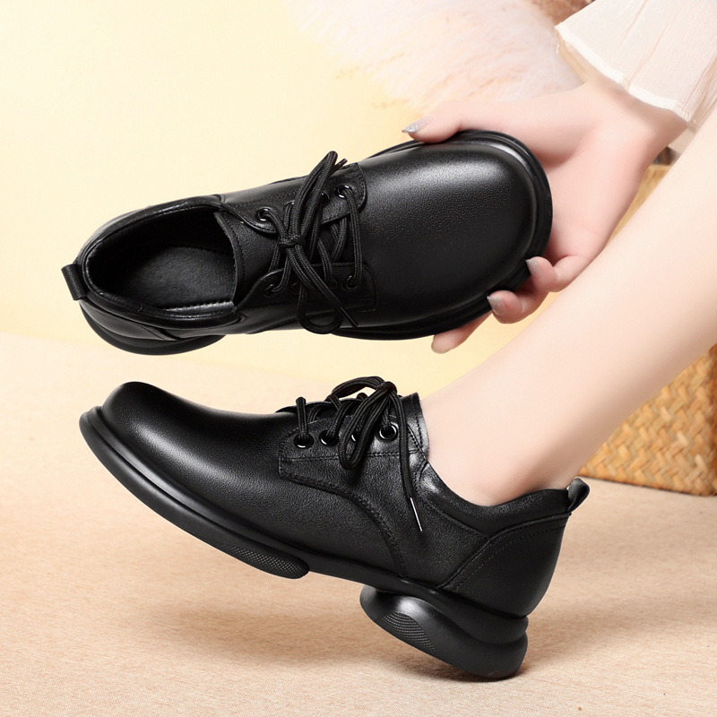 Fashion women's single leather shoes low heel thick heel casual single shoes - Image 3