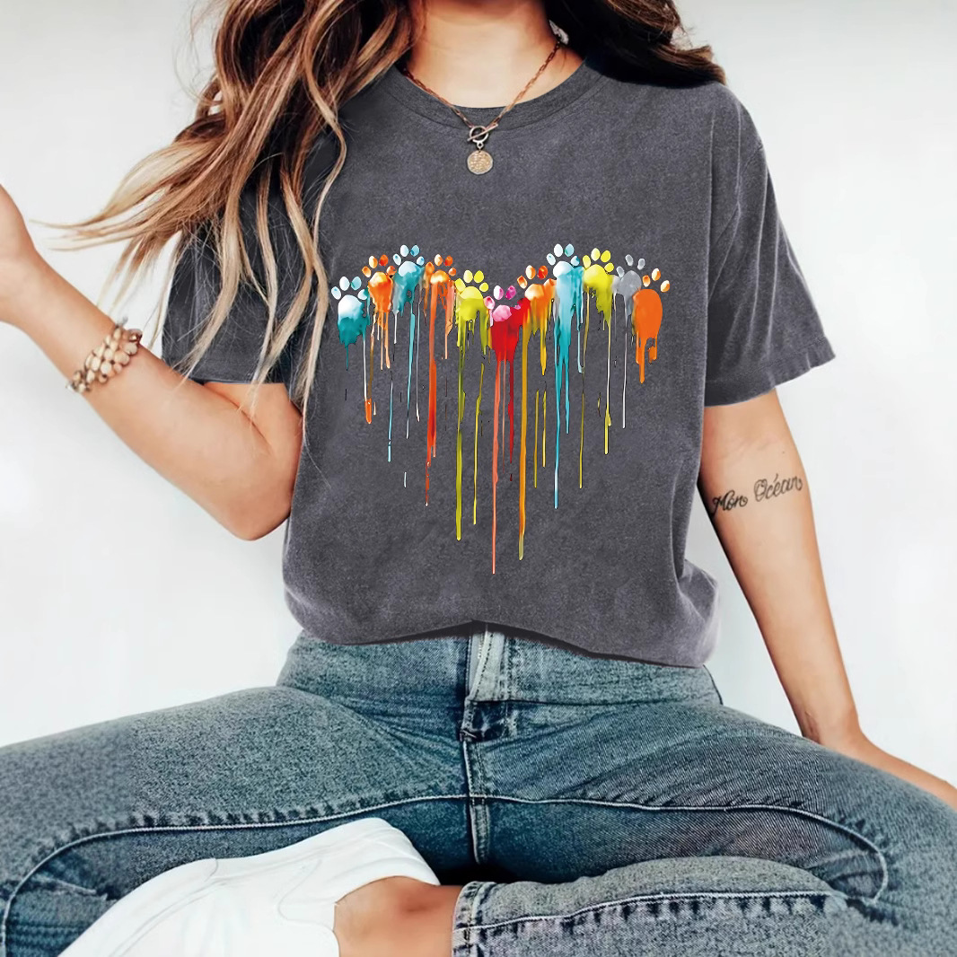 Love print new round neck short sleeved shirt - Image 4