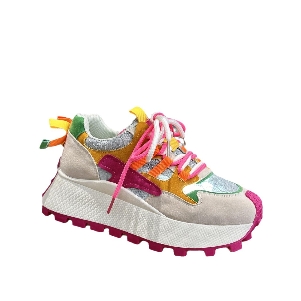 Breathable mesh single mesh thick sole white casual sports mesh shoes - Image 5