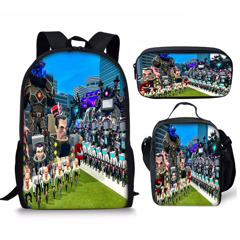 New 3PC-SET Skibidi Toilet Man Backpack Custom Game Peripheral Schoolbags For Primary Secondary School Teenage - Image 7