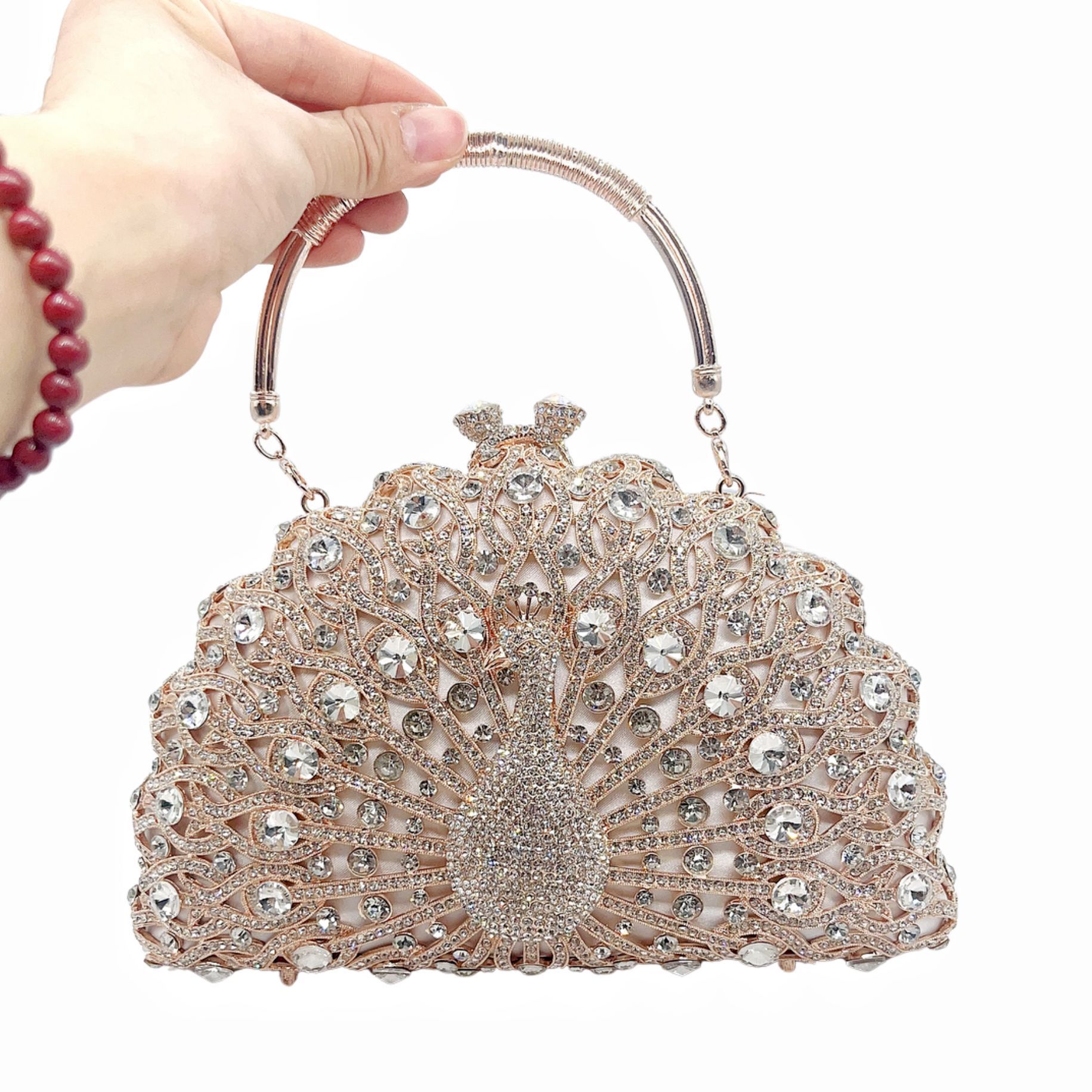 Large Peacock Diamond Set Banquet Bag Luxury Diamond Handbag European and American Banquet Handbag Crossbody Bag - Image 9