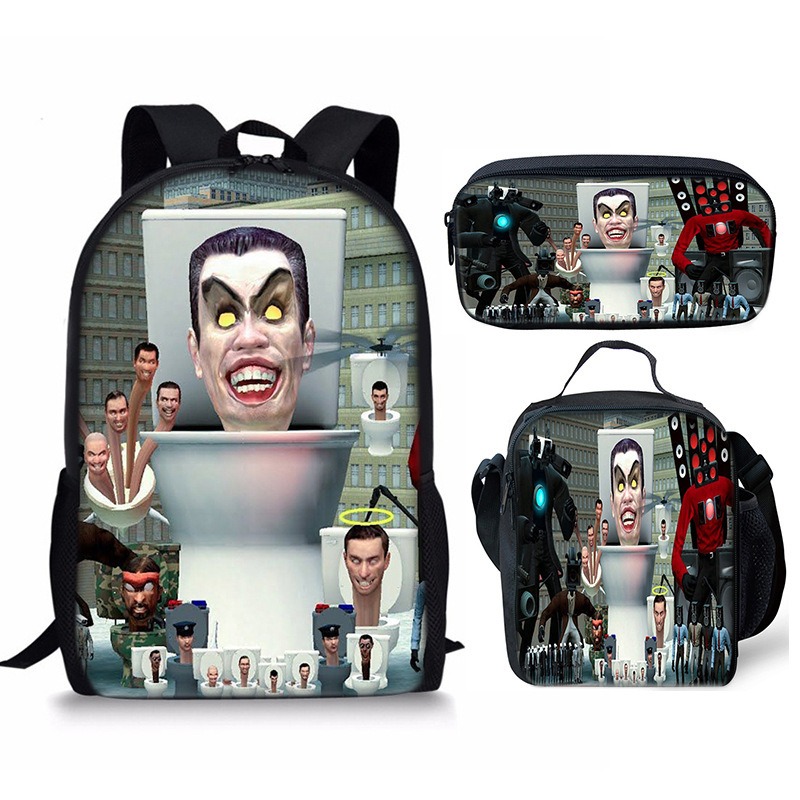 New 3PC-SET Skibidi Toilet Man Backpack Custom Game Peripheral Schoolbags For Primary Secondary School Teenage - Image 24