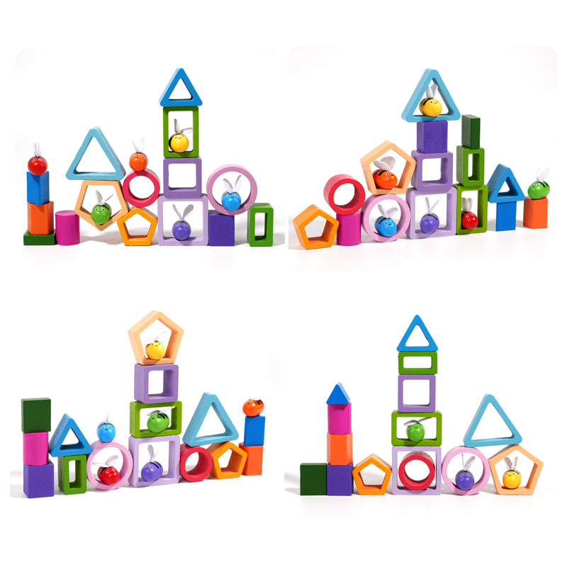 Christmas toy gift wooden three in one magnetic clip bee set pillar for children's early education puzzle geometry cognition matching building block toy - Image 5