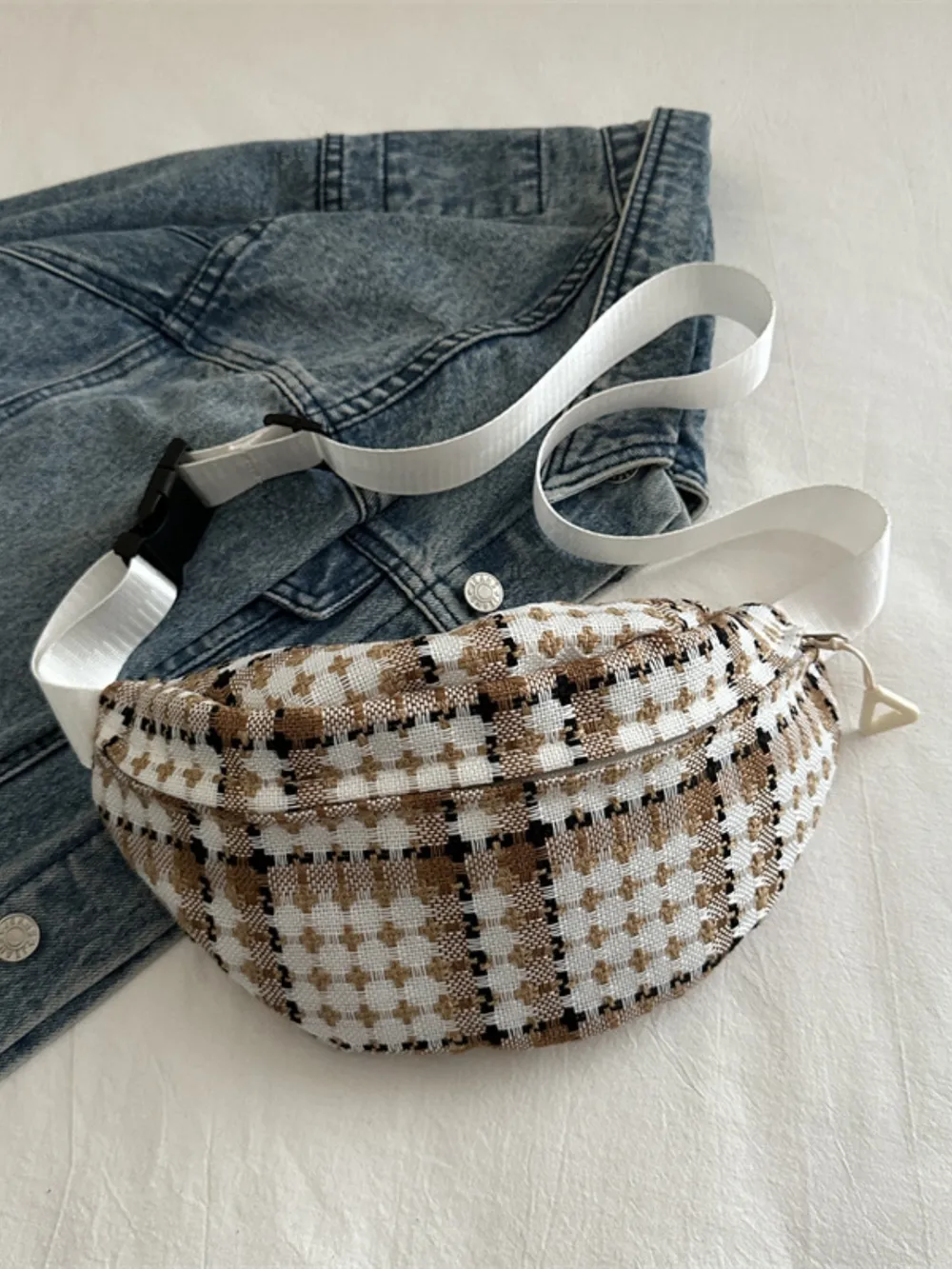 Plaid Wide Strap Crossbody Bag - Image 5
