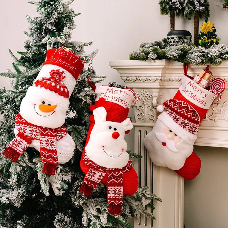 Christmas Decorative Socks 3D Elderly Elk Knitted Socks Children's Gift Bag Red Christmas Socks - Image 5