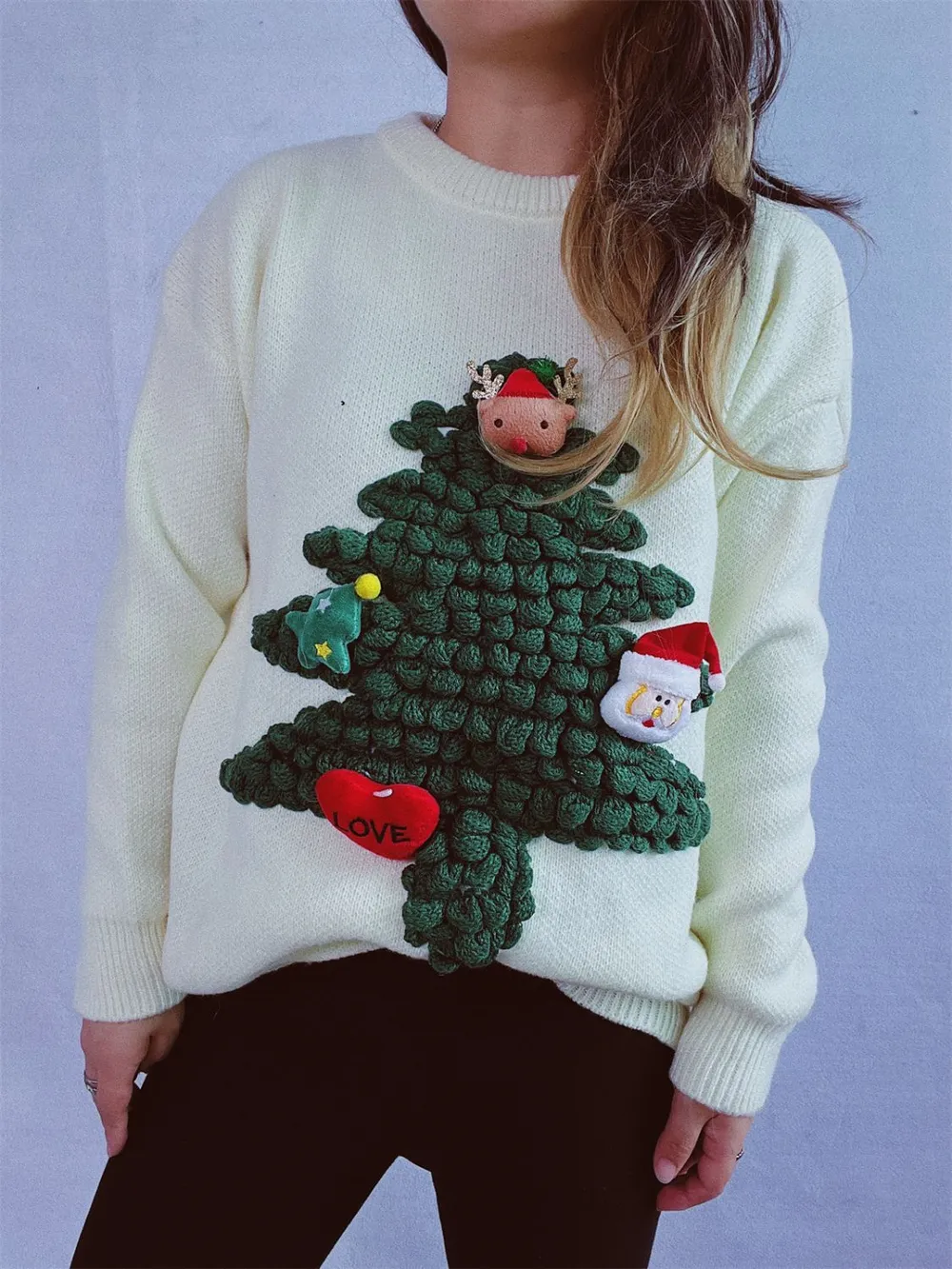 Christmas Tree Round Neck Long Sleeve Sweater - Image 13