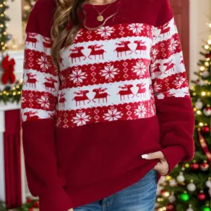Christmas Element Round Neck Long Sleeve Sweatshirt