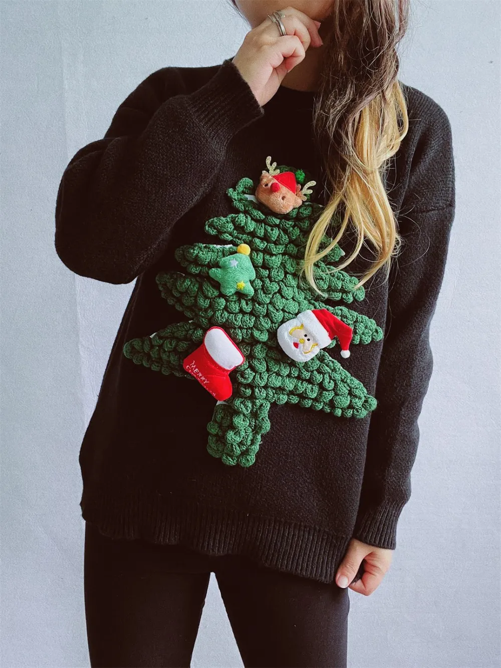 Christmas Tree Round Neck Long Sleeve Sweater - Image 8