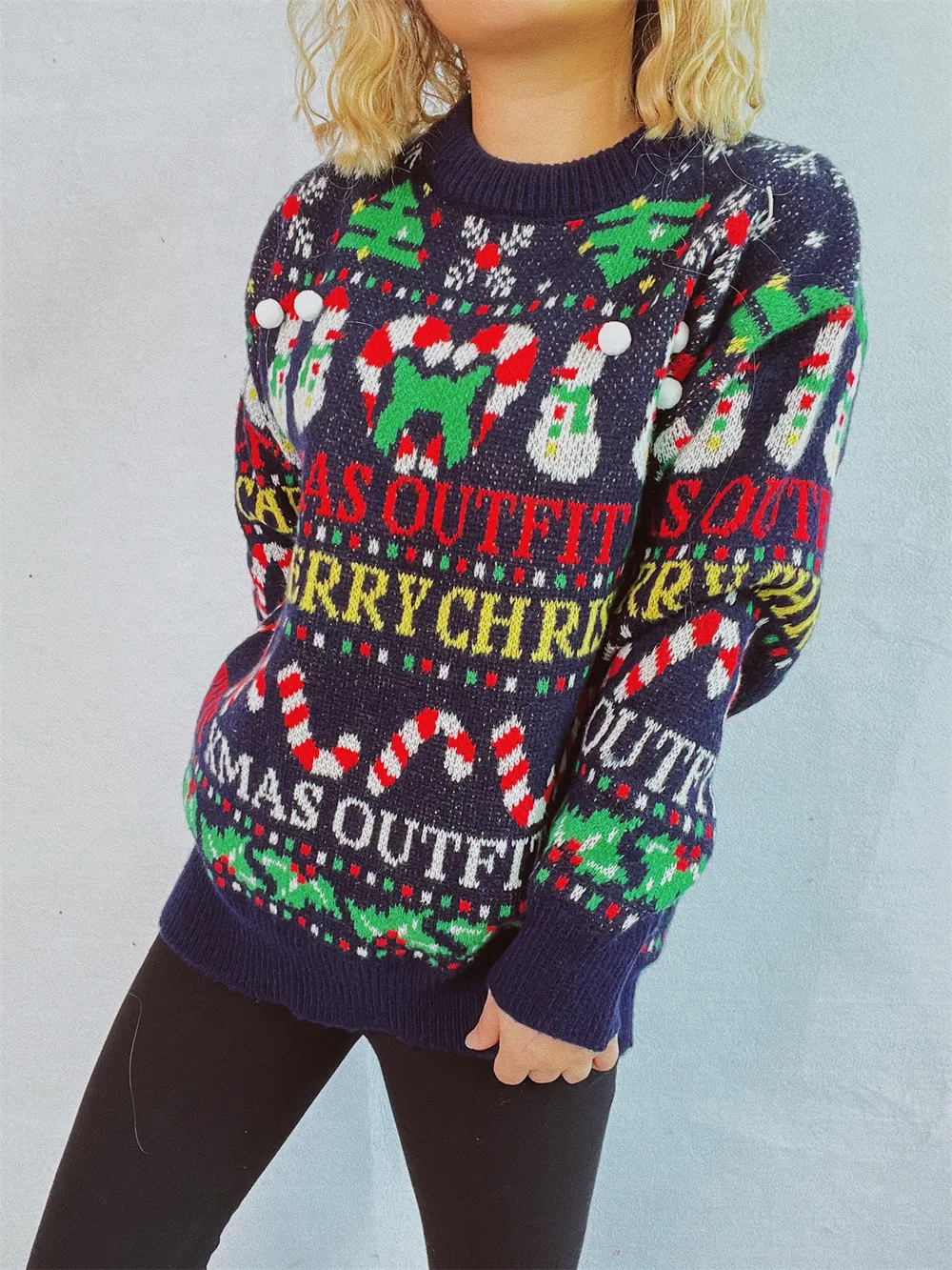 Christmas Pattern Round Neck Long Sleeve Sweater - Image 3