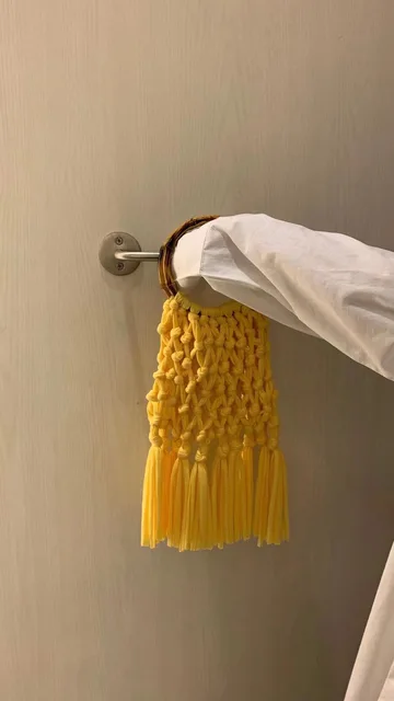 Cotton Knitted Tassel Hollow Bag DIY Hand Woven Bag Circular Handheld Small Bag - Image 14