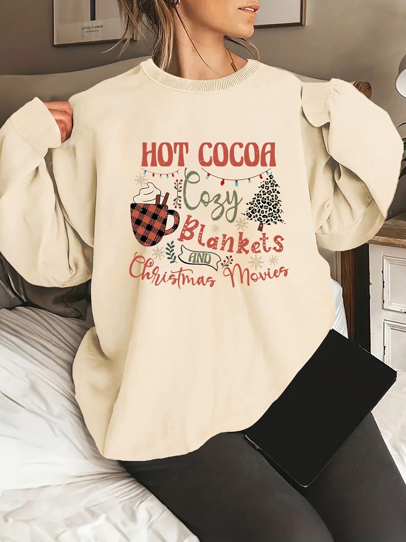 Women's Plus Size Christmas Letter Print Oversized Sweatshir - Image 8