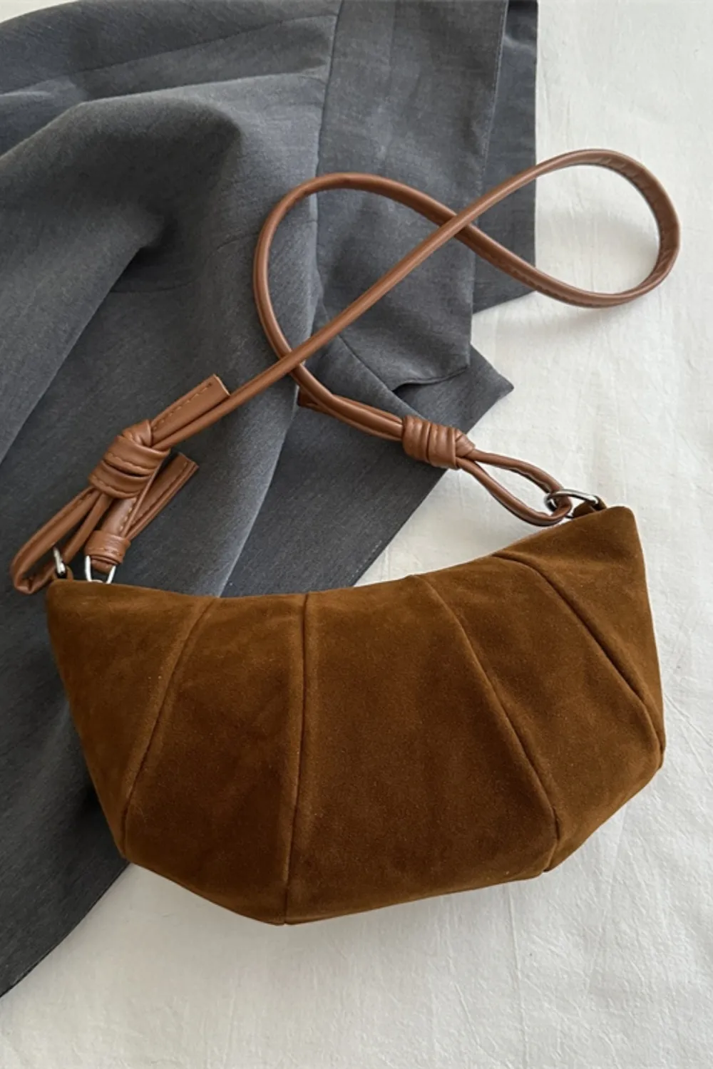Suede Croissant Shape Shoulder Bag - Image 8