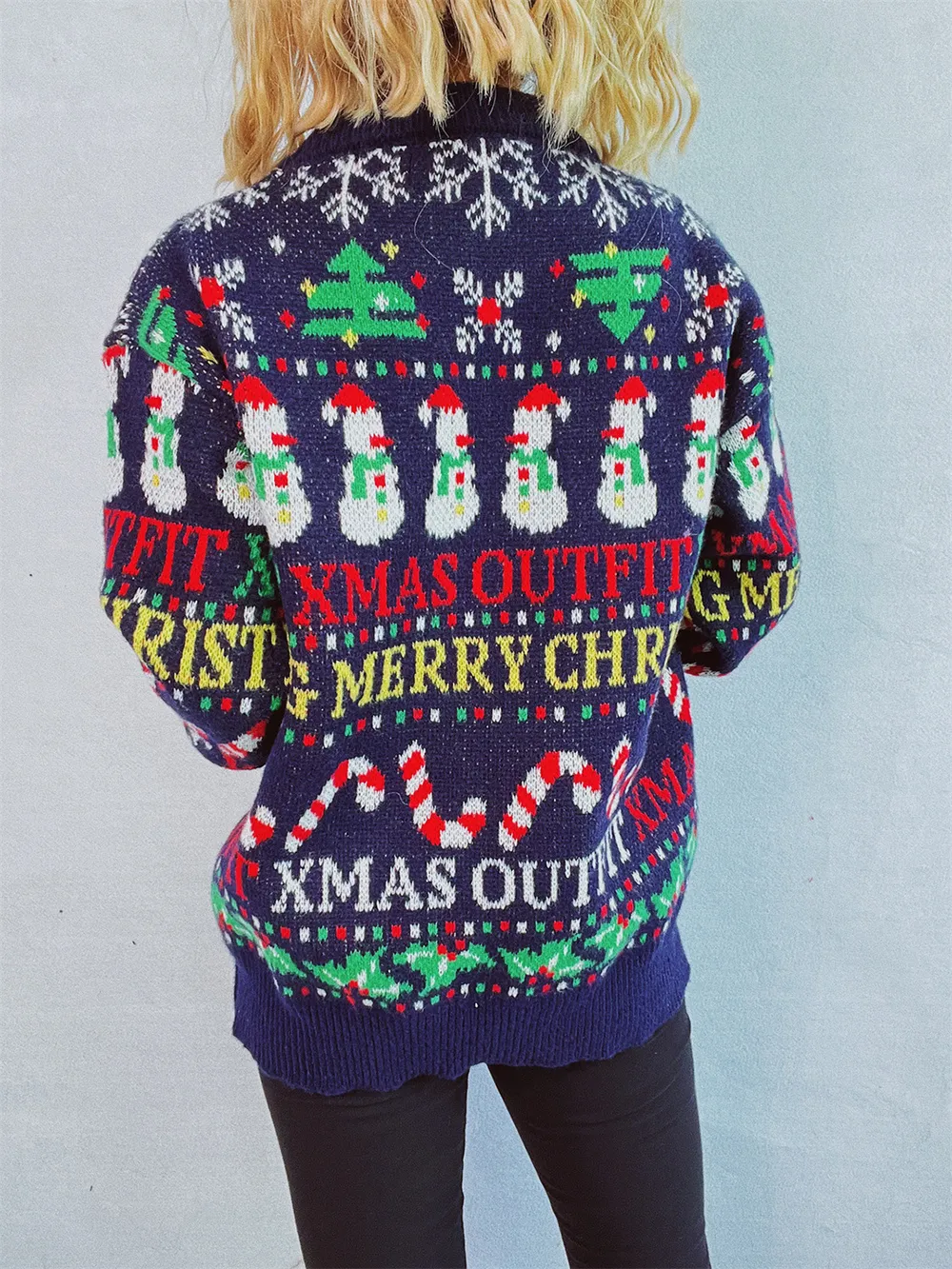 Christmas Pattern Round Neck Long Sleeve Sweater - Image 2