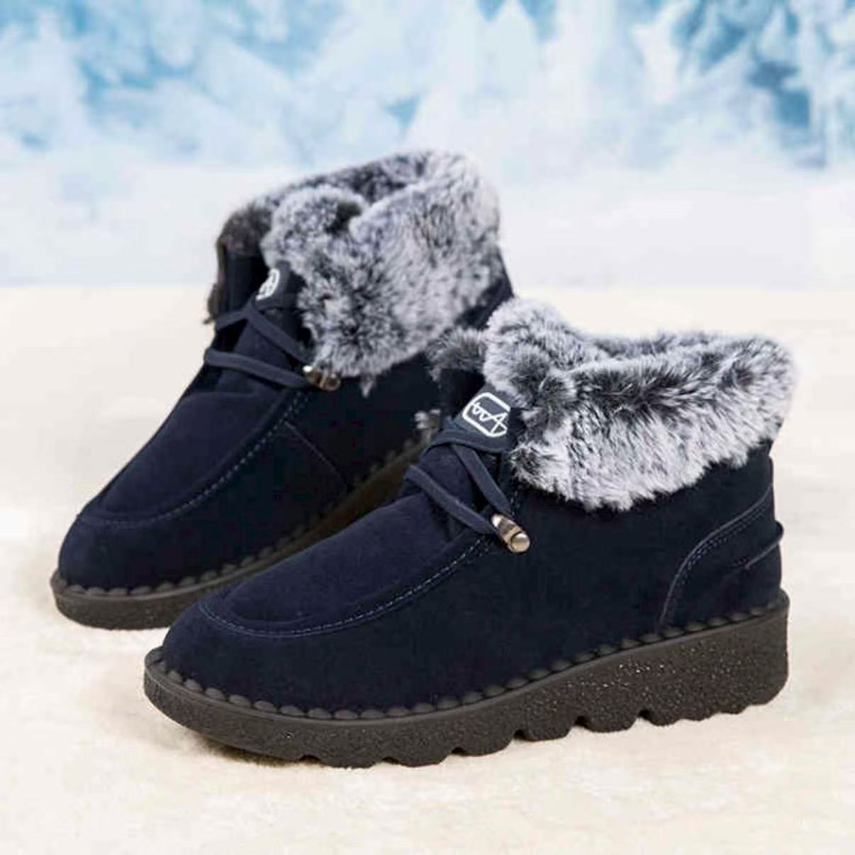 Flat bottomed snow boots for women with thick lace up fleece short boots - Image 4