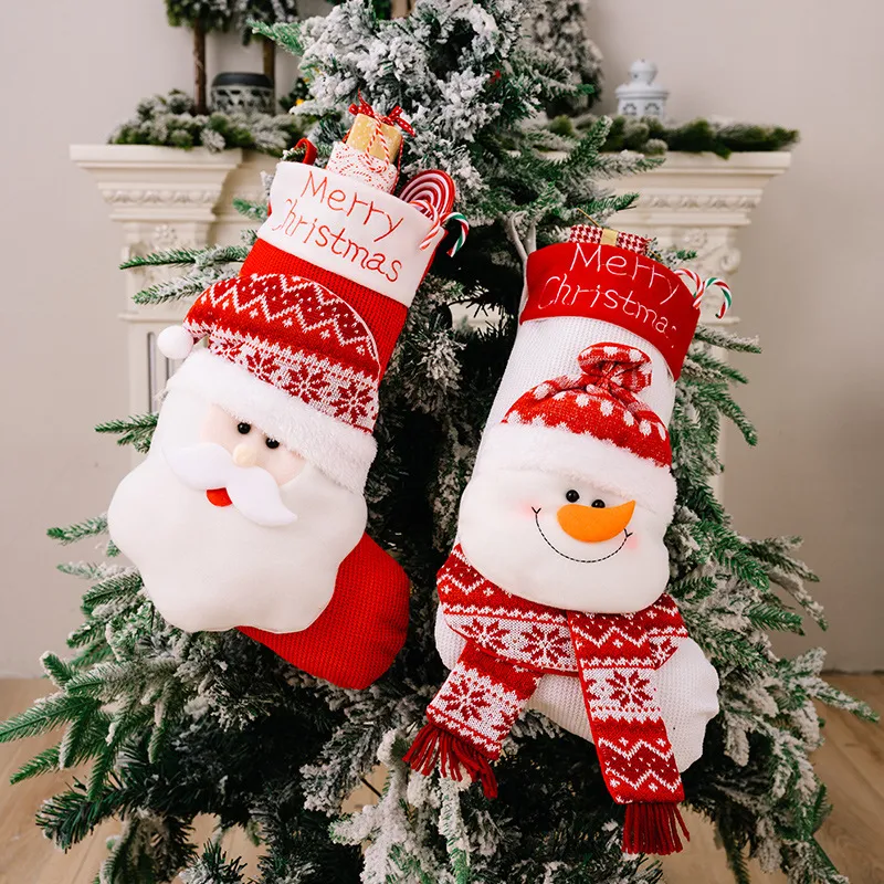 Christmas Decorative Socks 3D Elderly Elk Knitted Socks Children's Gift Bag Red Christmas Socks - Image 3