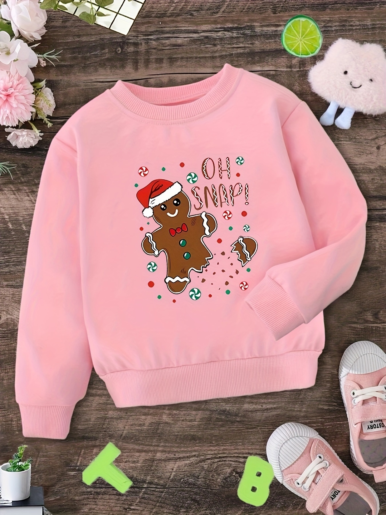 Christmas Gingerbread Graphic Girl Crew Neck Sweatshirt, Tod - Image 7