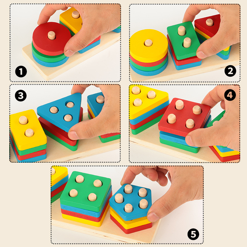 Wooden geometric shape matching puzzle column children's early education color cognitive building blocks Christmas toy gift - Image 4