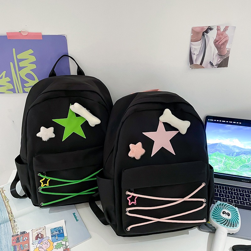 Japanese cute girl bag Niche self made fiv pointed star backpack ins college student schoolbag female high school backpack - Image 4
