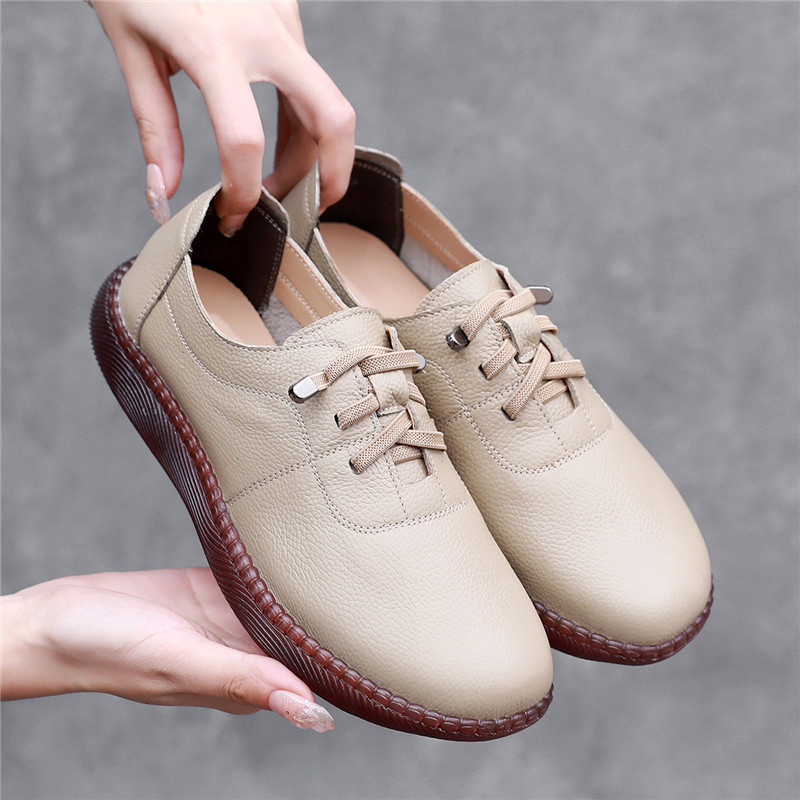Leather Wide Toe Elastic Ankle Women's Single Shoes Comfortable Casual Flat Heel Soft Sole Thick Sole - Image 2