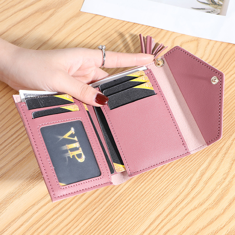 New women's wallet with multiple card slots, Su Liu short card bag, Korean version, small fresh leather wallet, wallet - Image 2