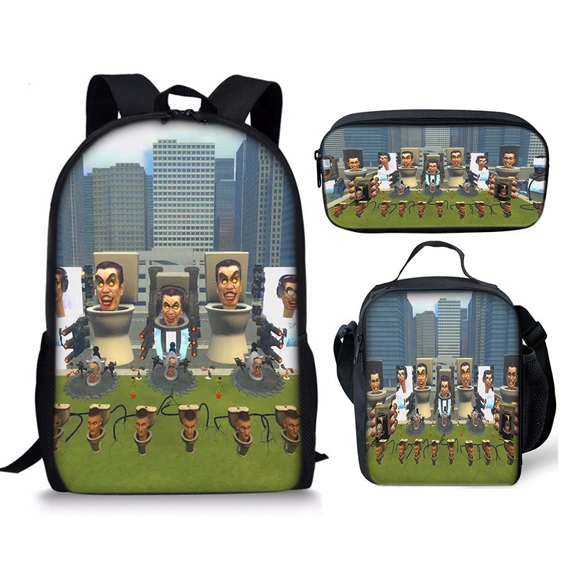 New 3PC-SET Skibidi Toilet Man Backpack Custom Game Peripheral Schoolbags For Primary Secondary School Teenage - Image 12