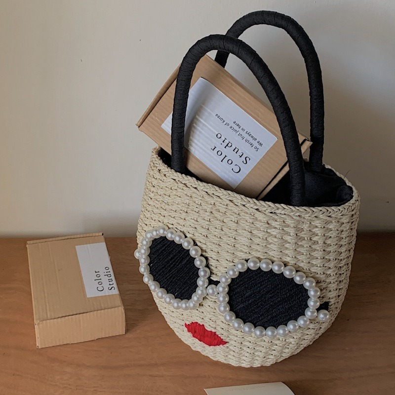Japanese fashion rattan woven handbag, cute cartoon Japanese style water bucket woven bag - Image 6