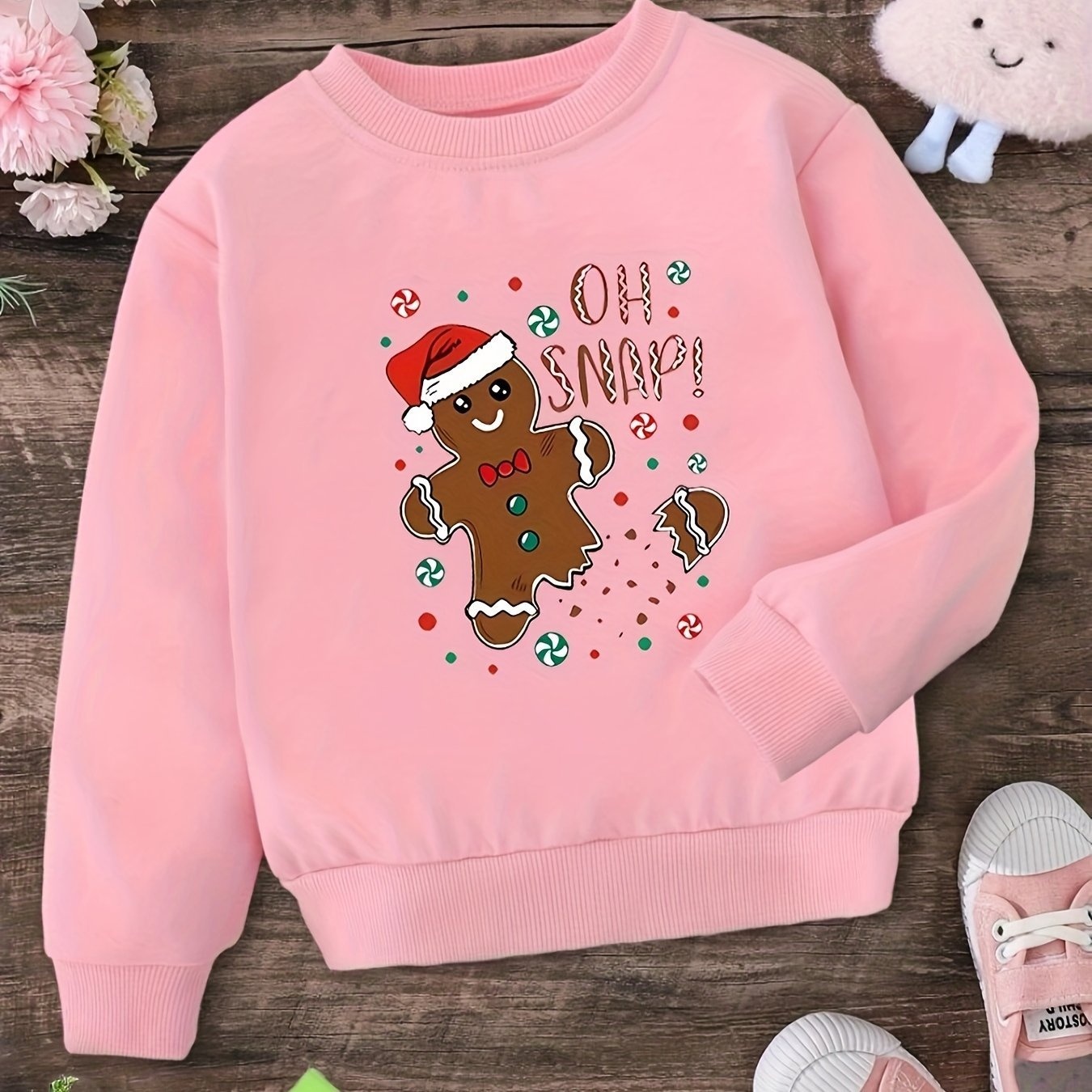 Christmas Gingerbread Graphic Girl Crew Neck Sweatshirt, Tod - Image 6