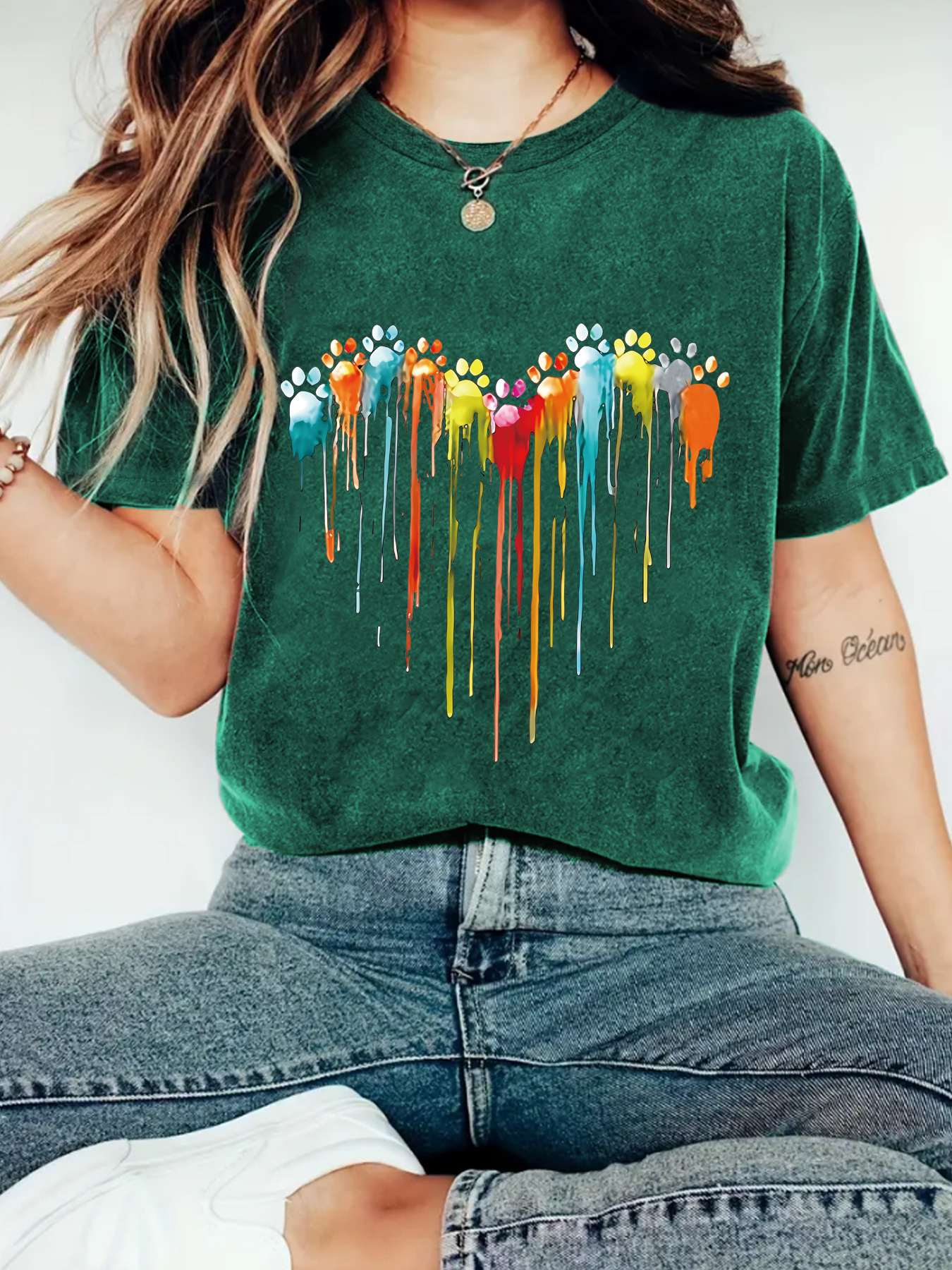 Love print new round neck short sleeved shirt - Image 14