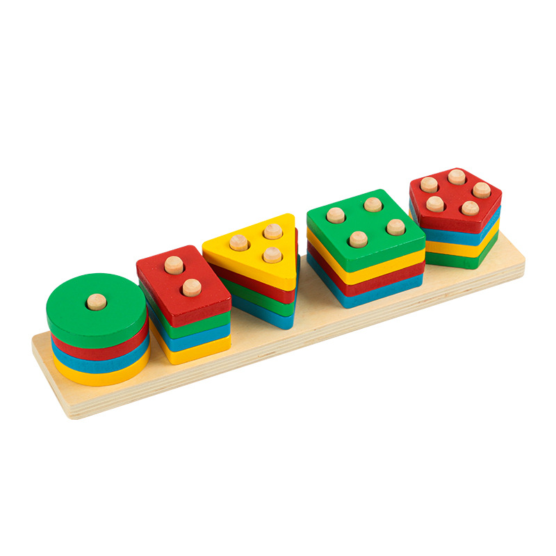 Wooden geometric shape matching puzzle column children's early education color cognitive building blocks Christmas toy gift - Image 5