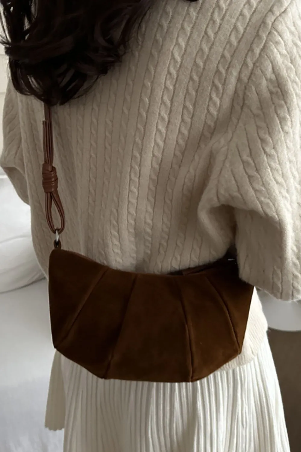Suede Croissant Shape Shoulder Bag - Image 5