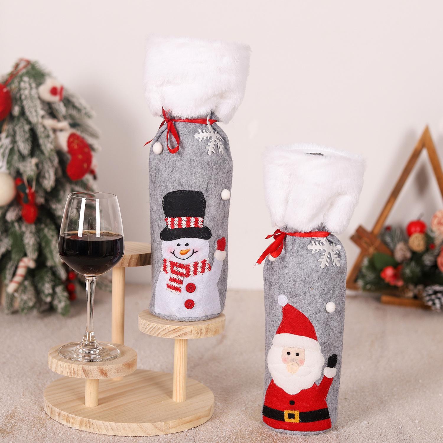Christmas supplies red wine bottle covers elderly snowmen elk red wine bags household items - Image 3