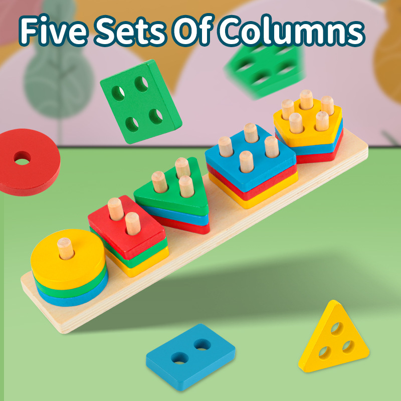 Wooden geometric shape matching puzzle column children's early education color cognitive building blocks Christmas toy gift - Image 6