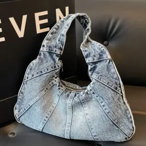 Crescent Shaped Denim Shoulder Bag