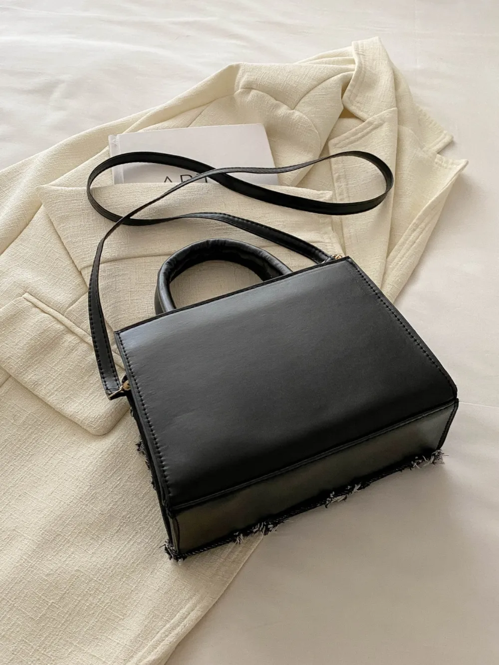 Raw Hem Denim PU Leather Handbag - Image 10