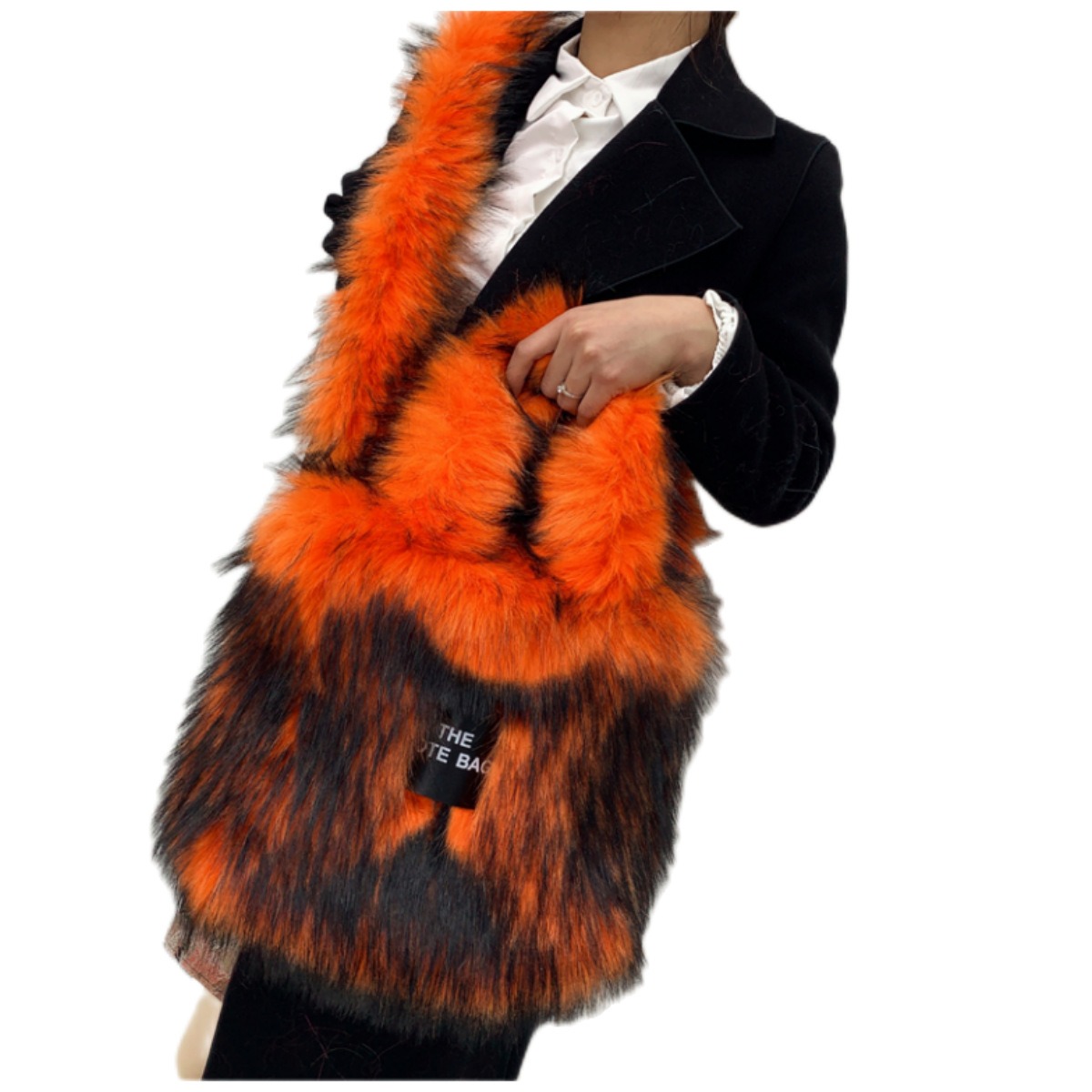 Crossbody Tote Bag Imitation Raccoon Fur Grass Plush Large Capacity Tote Bag Personalized Retro - Image 13