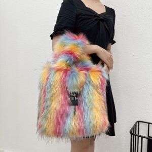 Crossbody Tote Bag Imitation Raccoon Fur Grass Plush Large Capacity Tote Bag Personalized Retro