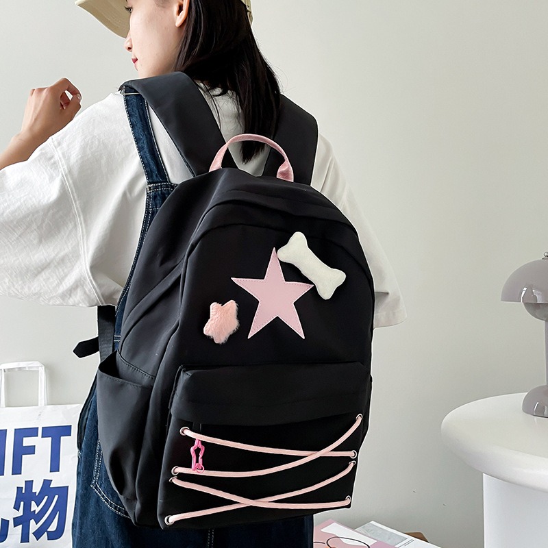 Japanese cute girl bag Niche self made fiv pointed star backpack ins college student schoolbag female high school backpack - Image 3