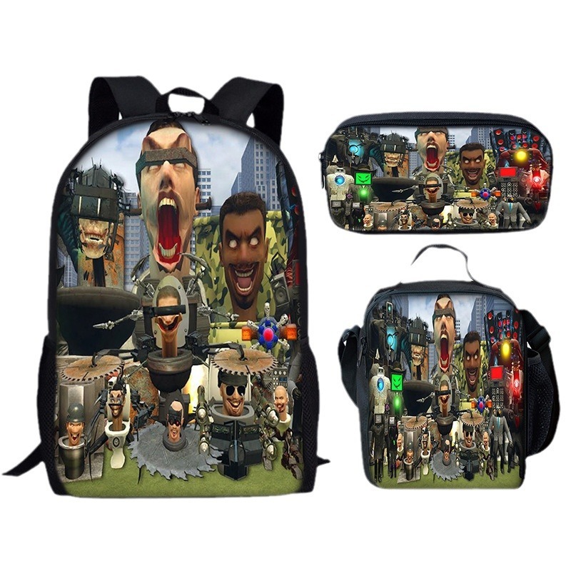 New 3PC-SET Skibidi Toilet Man Backpack Custom Game Peripheral Schoolbags For Primary Secondary School Teenage - Image 5
