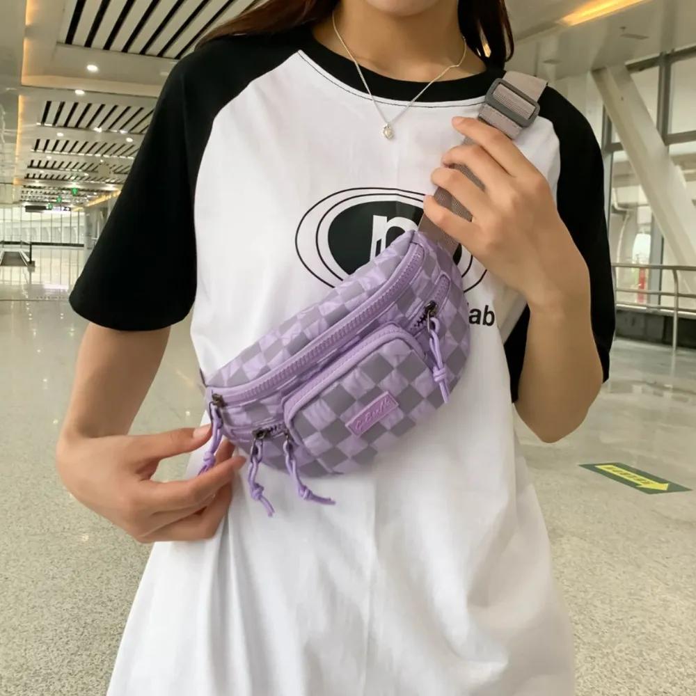 Checkered Adjustable Strap Nylon Crossbody Bag - Image 14