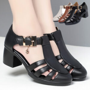 Fashion Sandals for Women's Summer New Style Hollow Middle Heel Slope Heel Women's Shoes