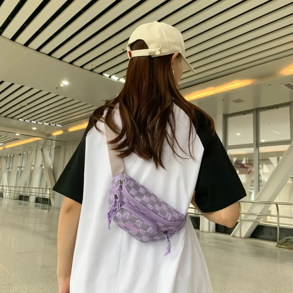 Checkered Adjustable Strap Nylon Crossbody Bag - Image 15