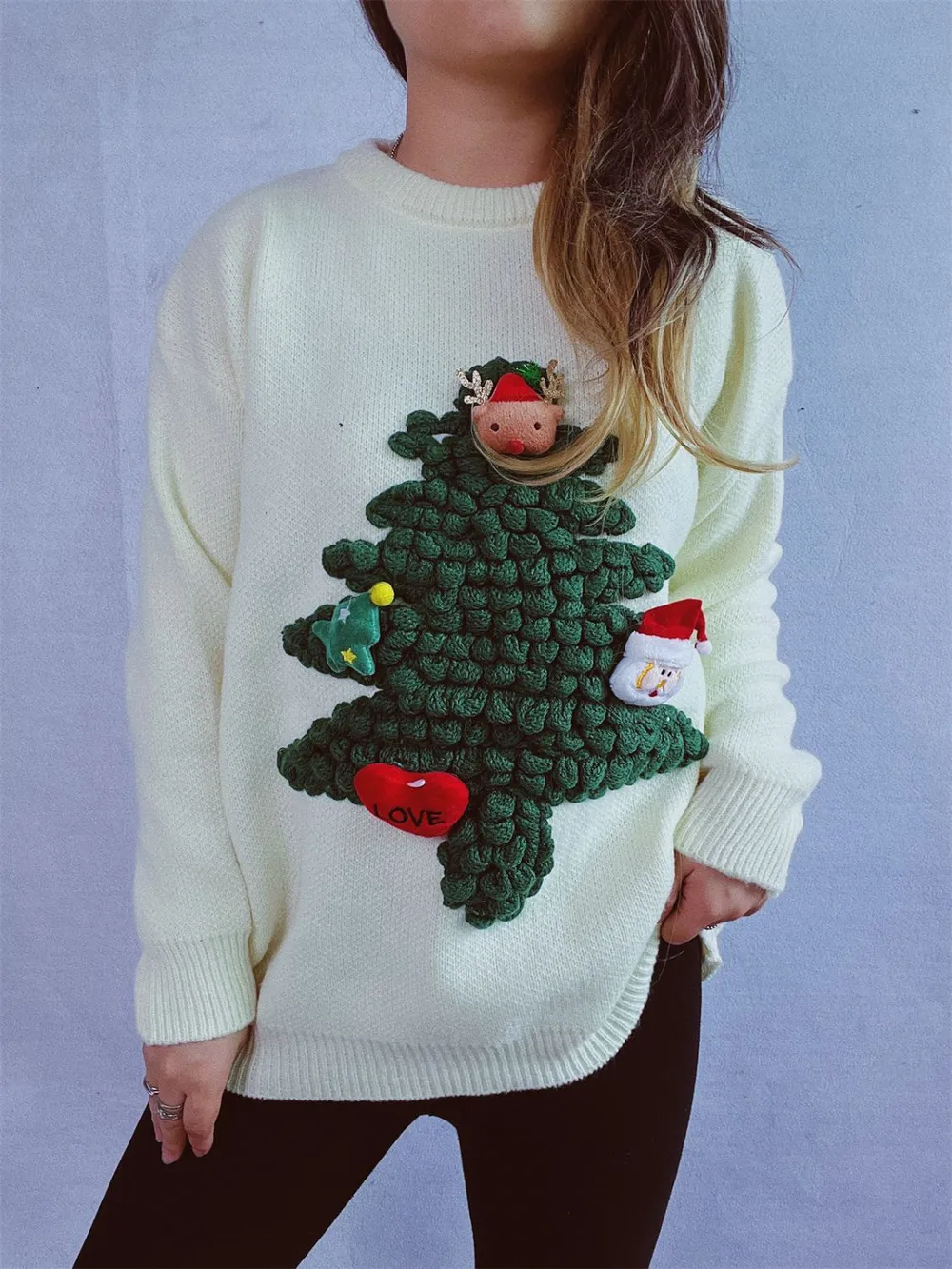 Christmas Tree Round Neck Long Sleeve Sweater - Image 11