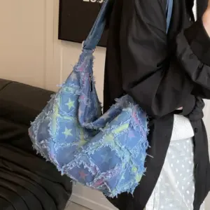 Raw Hem Denim Shoulder Bag